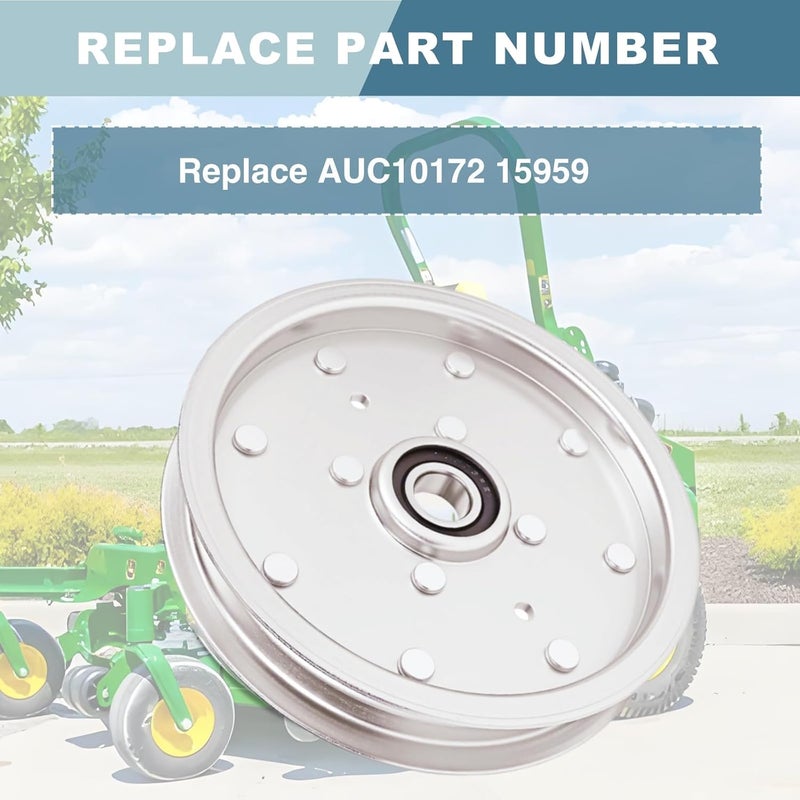 HTWORK AUC10172 Idler Pulley Fit for John Deere 15959 Z335E Z525E Z535M Z535R Z540M Z540R ZTrak, Lawn Mower Deck Flat Belt Pulley (2 Pc) - Image 4